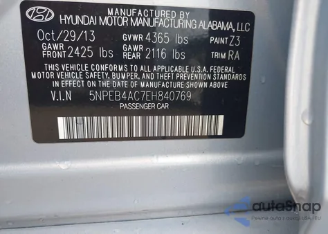 2014 Hyundai Sonata Gls from USA, damaged, VIN 5NPEB4AC7EH840769